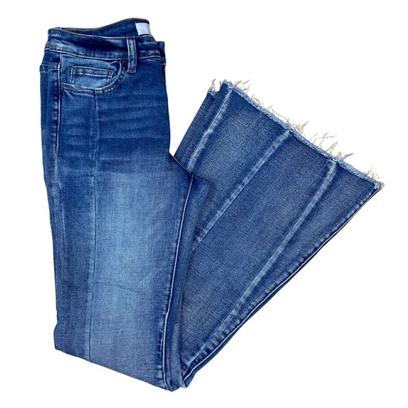 Bridge By Gly Denim - Buckle Bridge By GLY Mid Rise Super Flare Jeans in Blue Denim Frayed Hem Size 29